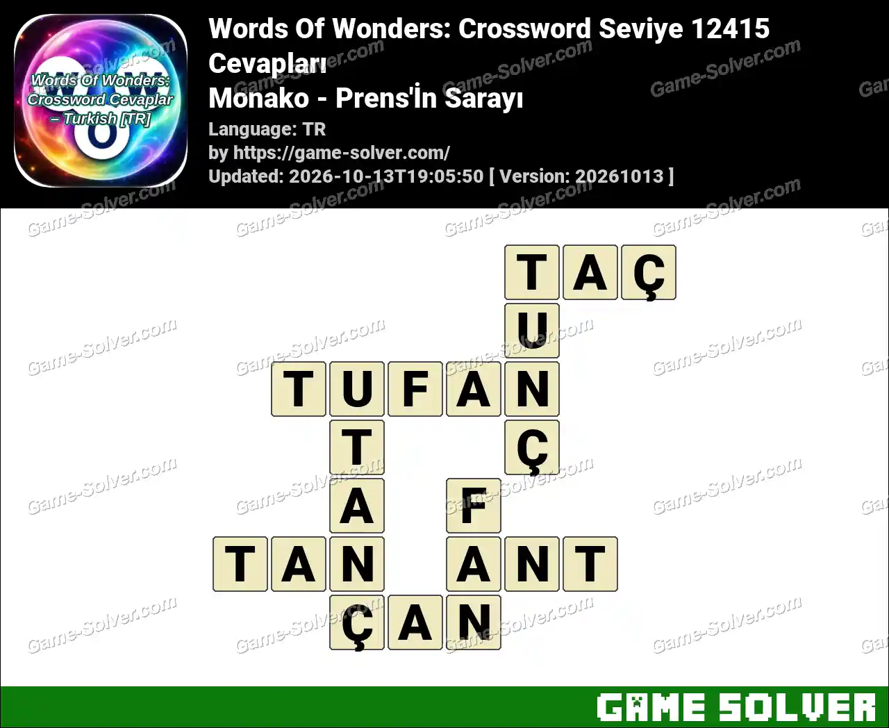 Words Of Wonders: Crossword Seviye 12415 Cevapları – Monako – Prens’İn Sarayı